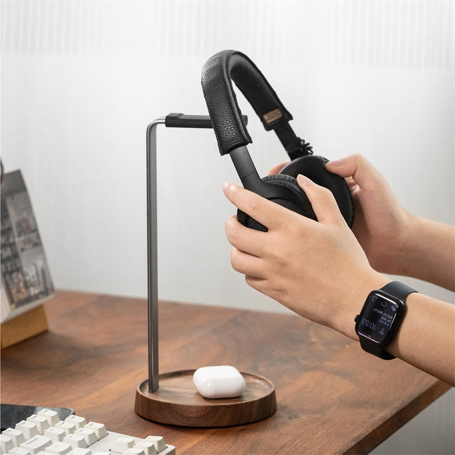 Premium Walnut Wood Headphone Stand – Desk Gaming & Audio Headset Holder