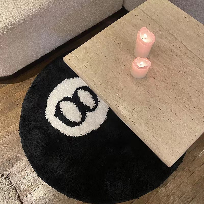 Black flocked square rug by Cavira with velvet touch, non-slip floor mat in 60cm, 80cm, or 100cm for living room, bedroom, or study.