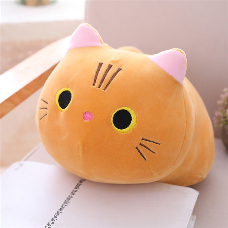 Cavira cute cat-shaped plush pillow with soft fleece, cylindrical bolster for bedroom, sofa, nap, or office rest.