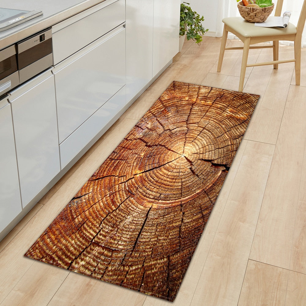 Nordic wood grain print anti-slip floor mat by Cavira in 4 sizes and colors, suitable for kitchen, bathroom, hallway, or bedroom.