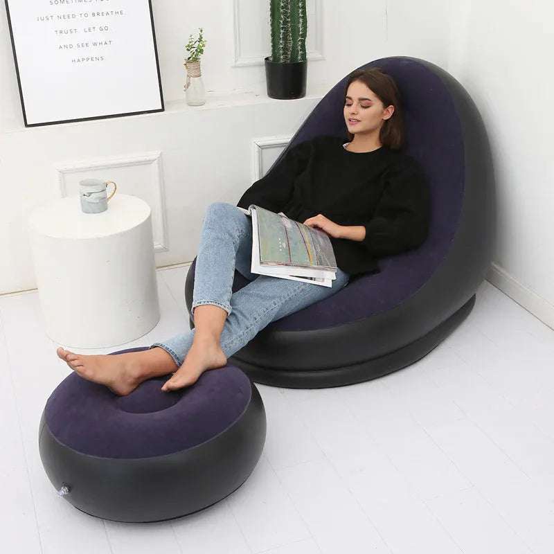 Inflatable Lounge Chair with Footrest - Portable Air Sofa for Indoor & Outdoor - Cavira
