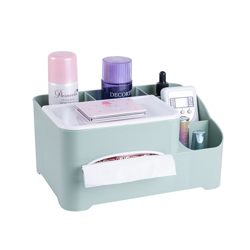 Modern pink and green tissue and remote control storage box by eprolo, with 5-grid PP design for living room or bathroom use.