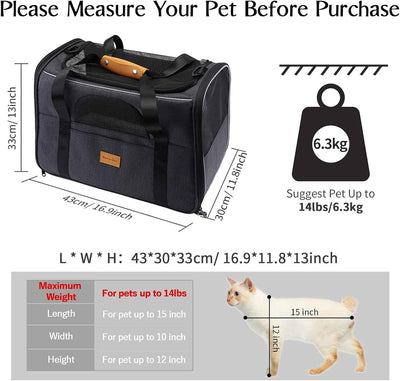Cat Carrier, Portable Pet Carrier Bag for Cats and Small Dogs, Foldable Soft Sided Cat Transport Carrier, Airline Approved Pet Travel Carrier with Shoulder Strap, Removable Mat and Pet Bowl - GG store