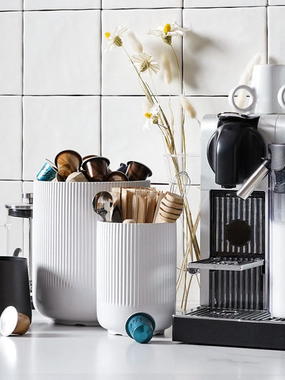 Stylish Ceramic Utensil Holder Set - 7.3" & 5.4" Kitchen Organizers for Spatula and Cooking Tools - Modern Countertop Decor in Elegant White