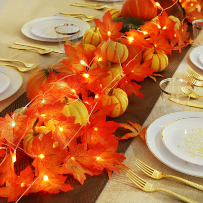 Illuminate Your Thanksgiving with 2-Pack 14.7 Ft Maple Leaf String Lights - 80 Fall Garland Lights with 8 Modes, Waterproof & Battery Operated for Stunning Autumn Decor