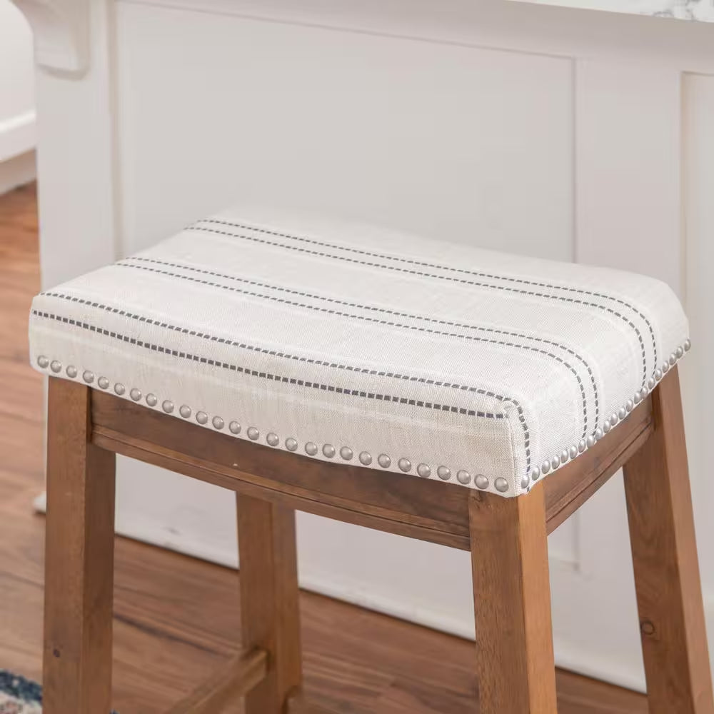 Modern Wooden Counter Height Bar Stool – Upholstered Backless Kitchen Island Seating Chair 26.5”