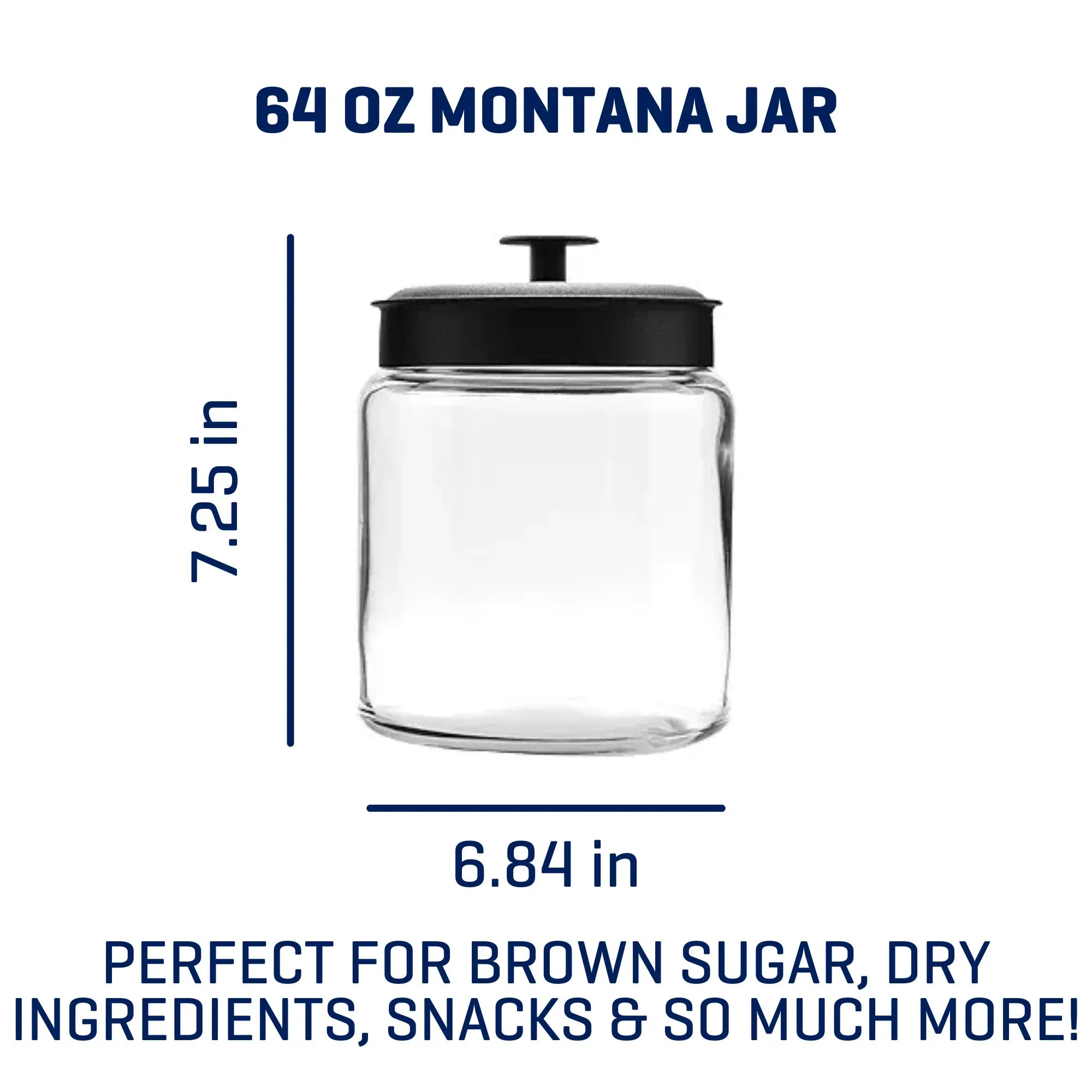 Glass Pantry Storage Jar with Airtight Metal Lid – 64oz Food Storage Container (2 Pack)