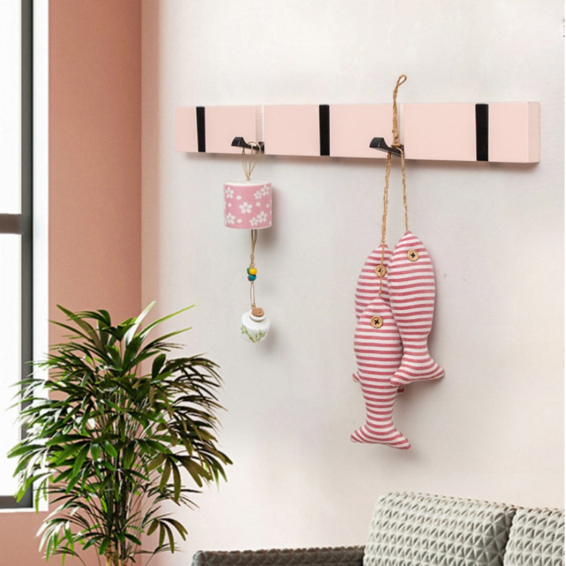 No Drill Bamboo Wall Hook Rail by Cavira with 4 and 5 hooks, waterproof, grey and pink, ideal for kitchen, bathroom, or entryway.