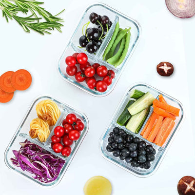 [5-Pack, 36 Oz] Glass Meal Prep Containers 3 Compartment with Lids, Glass Lunch Containers,Food Prep Lunch Box,Bento Box,Bpa-Free, Microwave, Oven, Freezer, Dishwasher (4.5 Cups) - GG store