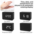 Wooden LED Digital Alarm Clock - Voice Control with Temperature & Date Display - Cavira