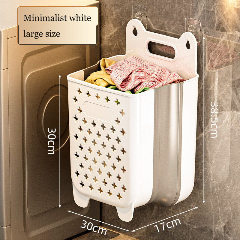 Cavira foldable wall hanging laundry basket with minimalist design, plastic dirty clothes bin for bathroom, bedroom, or shower storage