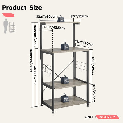 Versatile Kitchen Bakers Rack with Wheels - Microwave Stand & Utility Storage Shelf with 10 Hooks and Adjustable Feet