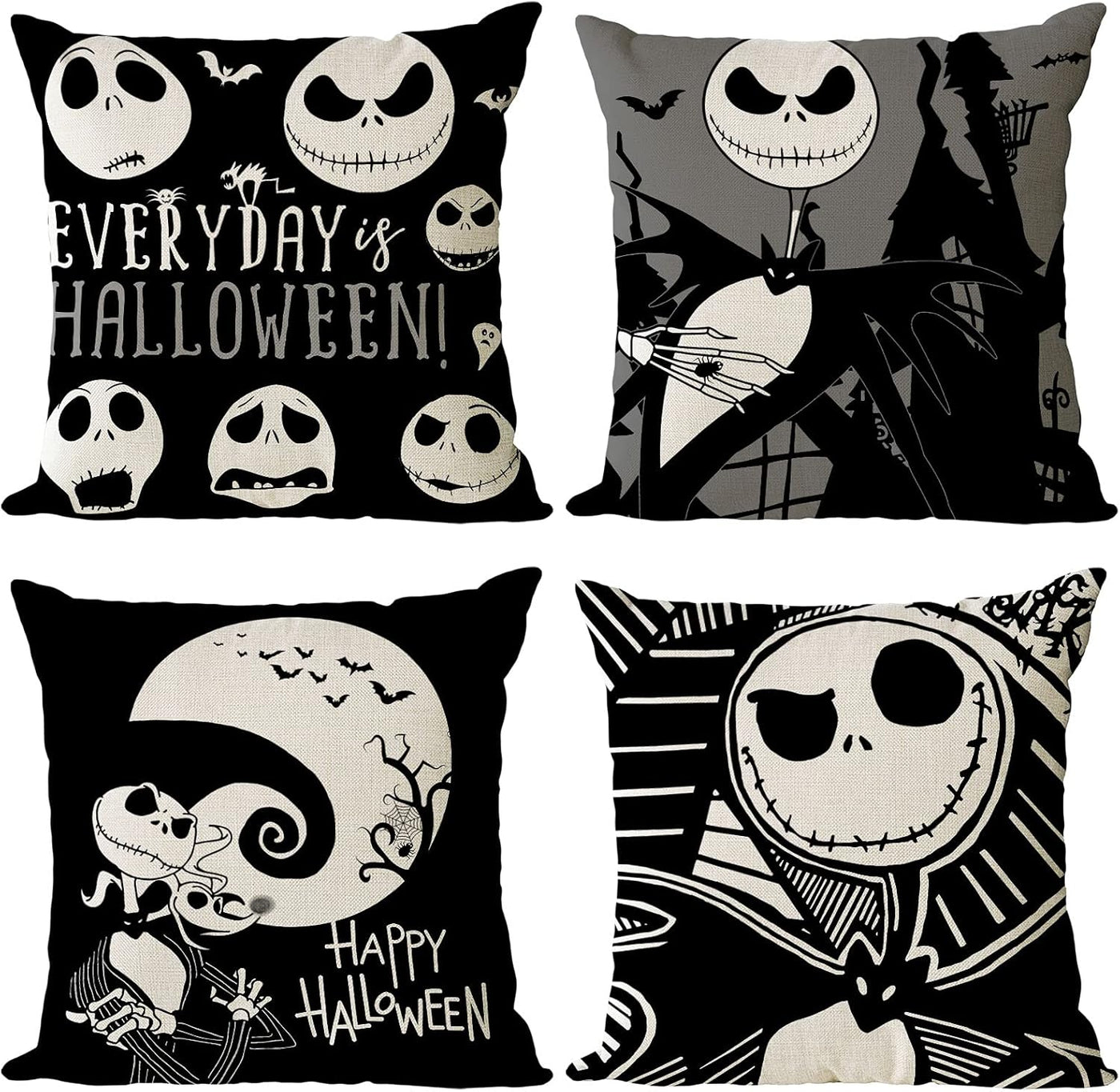 Halloween Decor Pillow Covers 18X18 Set of 4 Halloween Fall Black Decorative Throw Pillows Skeleton Ghost Pillow Cases Home Outdoor Sofa Couch Cushion Covers for Halloween Decorations (18 by 18)