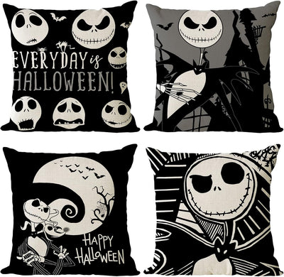 Halloween Decor Pillow Covers 18X18 Set of 4 Halloween Fall Black Decorative Throw Pillows Skeleton Ghost Pillow Cases Home Outdoor Sofa Couch Cushion Covers for Halloween Decorations (18 by 18)