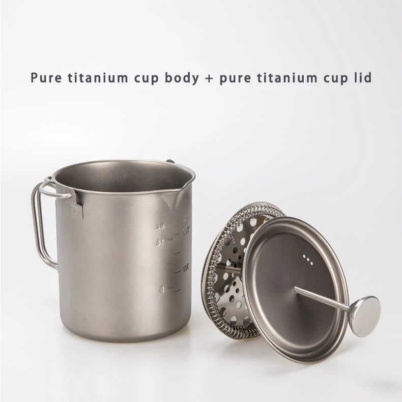 Pure titanium French press by Cavira, 750ml lightweight coffee and tea maker with antibacterial, flavor-neutral titanium for camping or home.