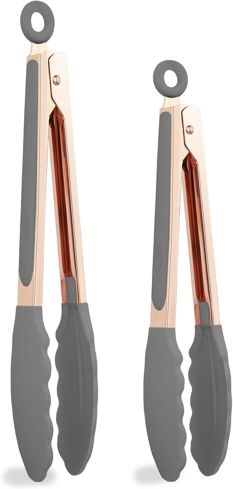 Stylish Stainless Steel Silicone Tipped Tongs Set - 9” & 12” - Perfect for Non-Stick Cookware, BBQ & Cooking - BPA Free, Sturdy, Locking Design in Rose Gold & Gray