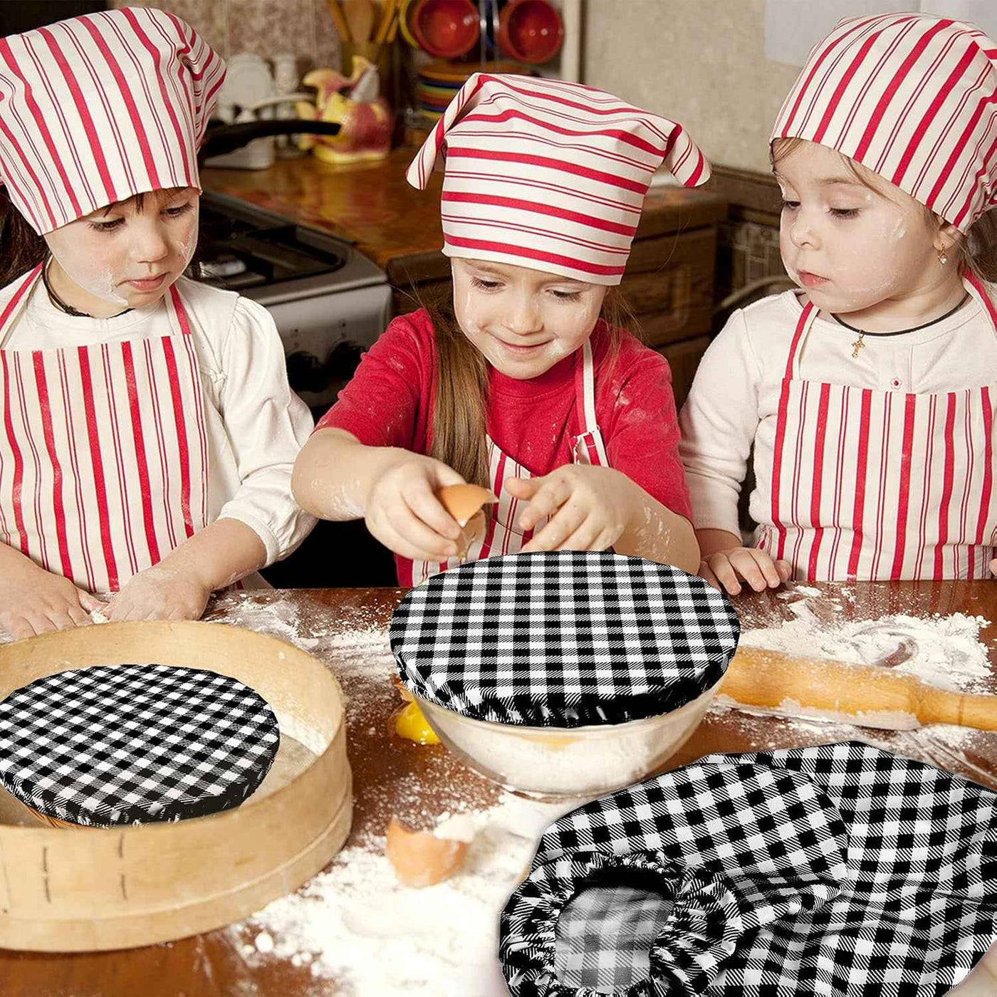 8 Pieces Reusable Bowl Covers Baking Dish Covers Elastic Food Storage Covers Washable Bowl Covers for Bread Proofing, Outdoor Food Storage, 6, 8, 12, 14 Inch (Black-White Buffalo Plaid) - GG store