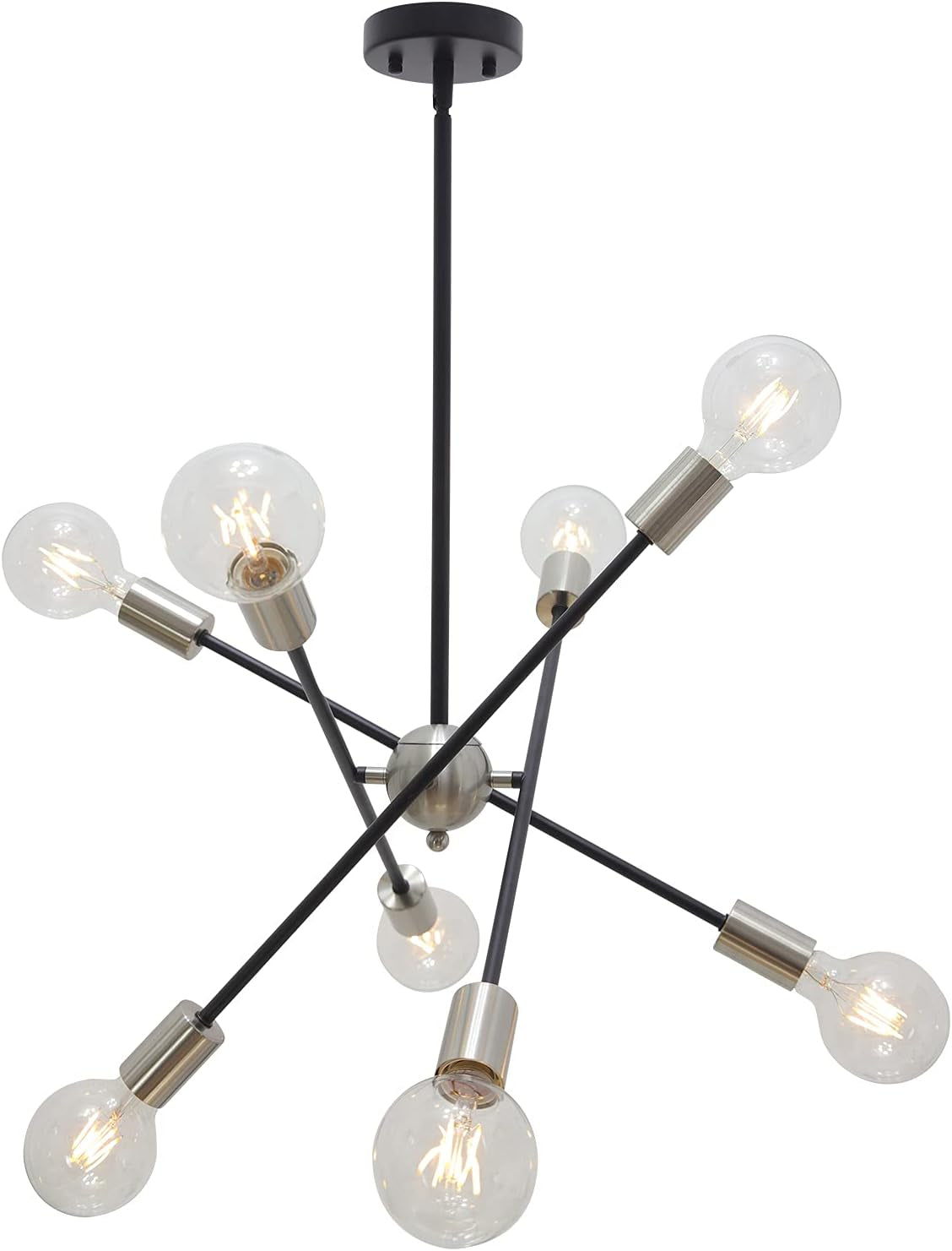 Mid-Century Modern Sputnik Chandelier 8-Light – Adjustable Industrial Ceiling Light Fixture Black And Brushed Nickel 8 Lights