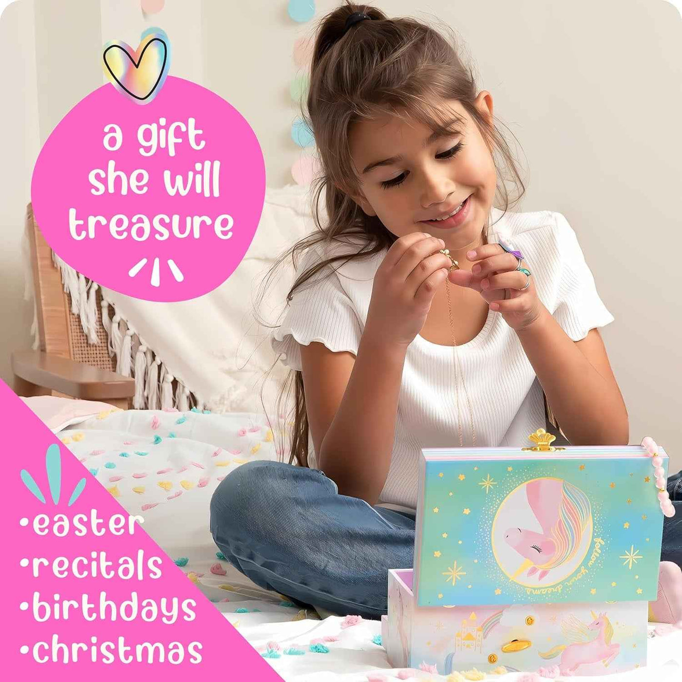 Musical Girls Jewellery Box, Unicorn Gifts for Girls, Unicorn Toys for 4-6, 15.2 X 11.8 X 8.9 Cm - GG store