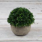 Artificial bonsai desktop plant in a semi-round pulp pot with faux grass and botanical arrangement, ideal for home or office décor.