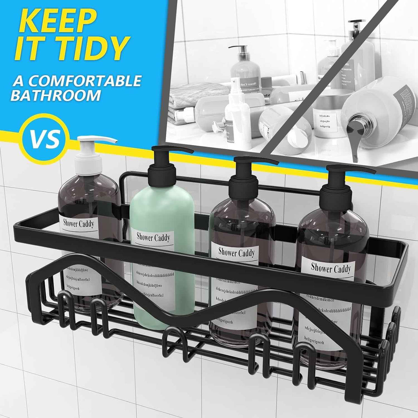 Shower Caddy, Shower Shelves [5-Pack], Adhesive Shower Organizer No Drilling, Large Capacity, Rustproof Stainless Steel Bathroom Shower Organizer, Shower Shelf for inside Shower, Black. - GG store