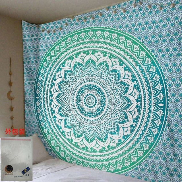 Colorful Mandala Boho tapestry wall hanging by Cavira, featuring psychedelic beach design, perfect for bedroom, living room, or outdoor decor.