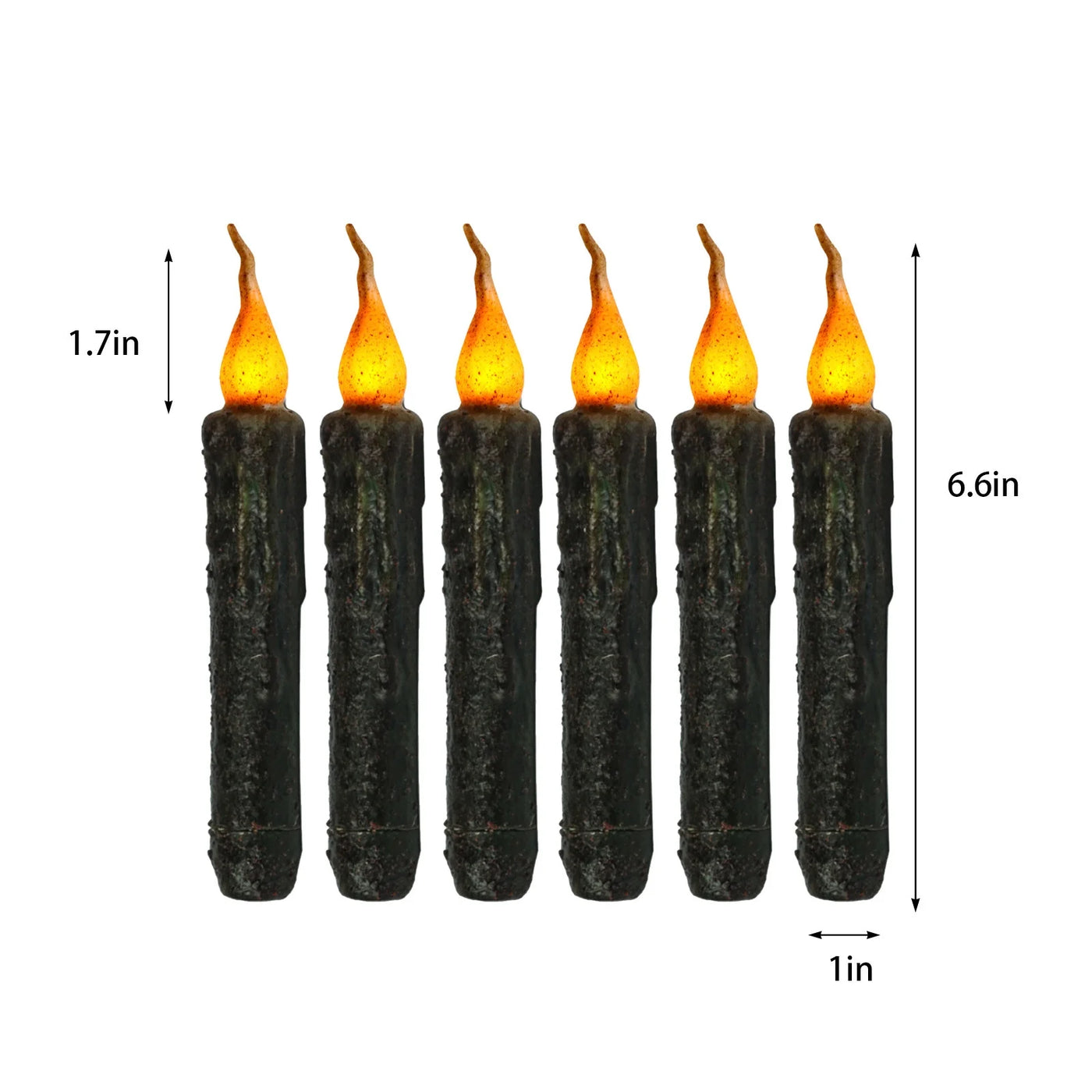 Taper Primitive Candles 6Pcs Real Wax Hand Dipped Battery Operated Flameless Candles for Christmas Halloween Home Decor Church