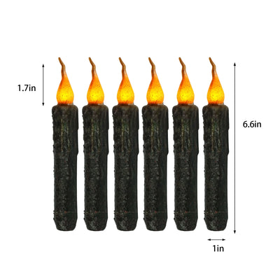 Taper Primitive Candles 6Pcs Real Wax Hand Dipped Battery Operated Flameless Candles for Christmas Halloween Home Decor Church