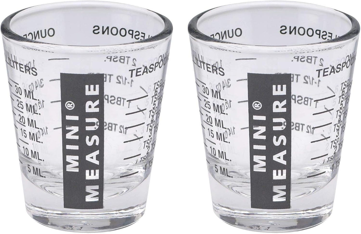 Set of 2 Mini Measure Heavy-Duty Shot Glasses - 20 Incremental Measurements for Liquids and Dry Ingredients