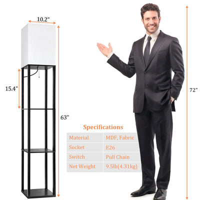 63" Shelf Floor Lamps with Shelves for Living Room Bedroom Office  Wood Modern Standing Lamps Black - GG store