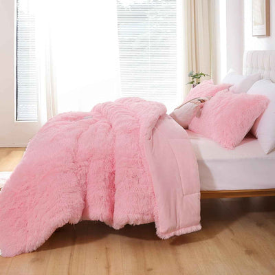 Fluffy Queen Comforter Set, Faux Fur Pink Comforter Set Queen Size, Luxury Fuzzy Bedding Set, Soft Shaggy Bed Set Pink for All Season, 3 Pieces - 1 Comforter & 2 Pillowcases - GG store