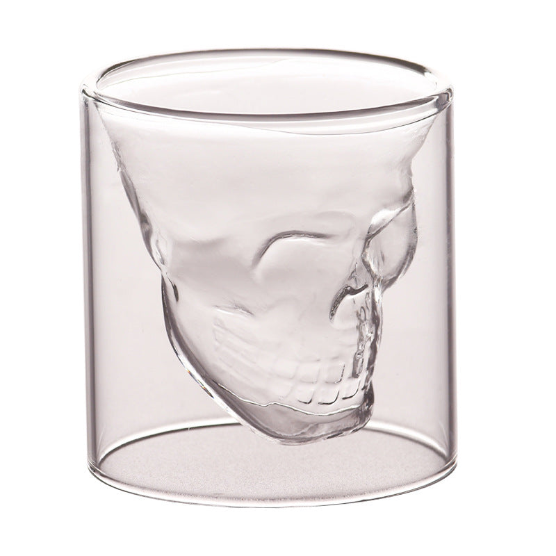 Cavira double wall skull glass made of borosilicate for whiskey, beer, and cocktails, showcasing a unique skull design.