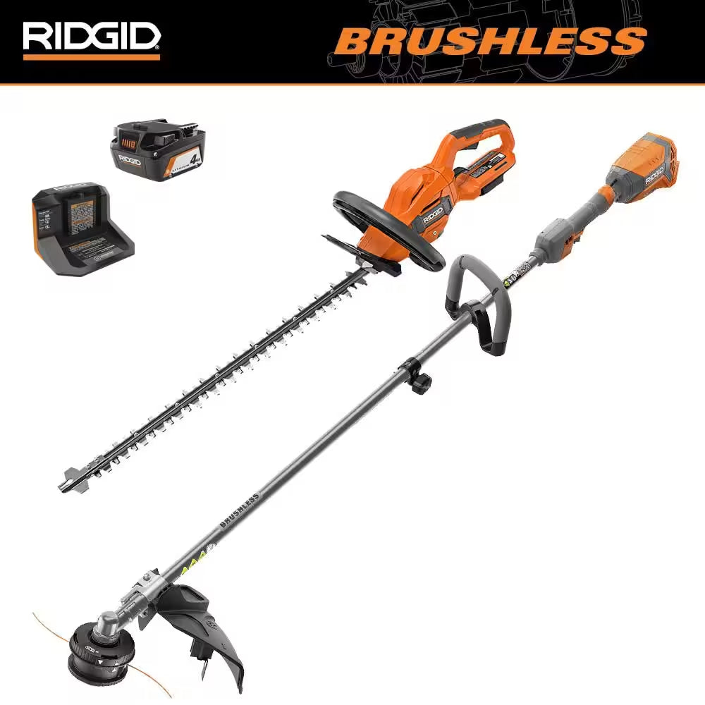 Powerful 18V Brushless Cordless String Trimmer & Hedge Trimmer Combo with 4.0 Ah Battery & Charger