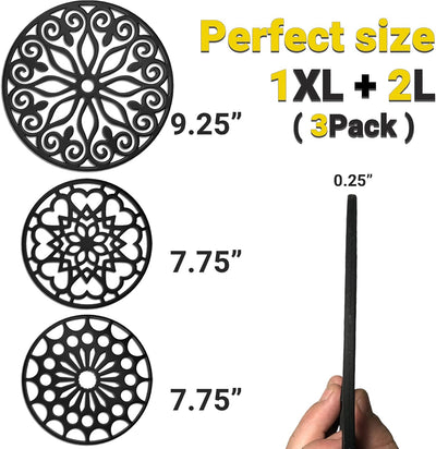 Premium 3-Piece Silicone Trivet Set with Extra Large Mat | Durable, Non-Slip, and Insulated for Hot Pots & Pans | Elegant Gray Design