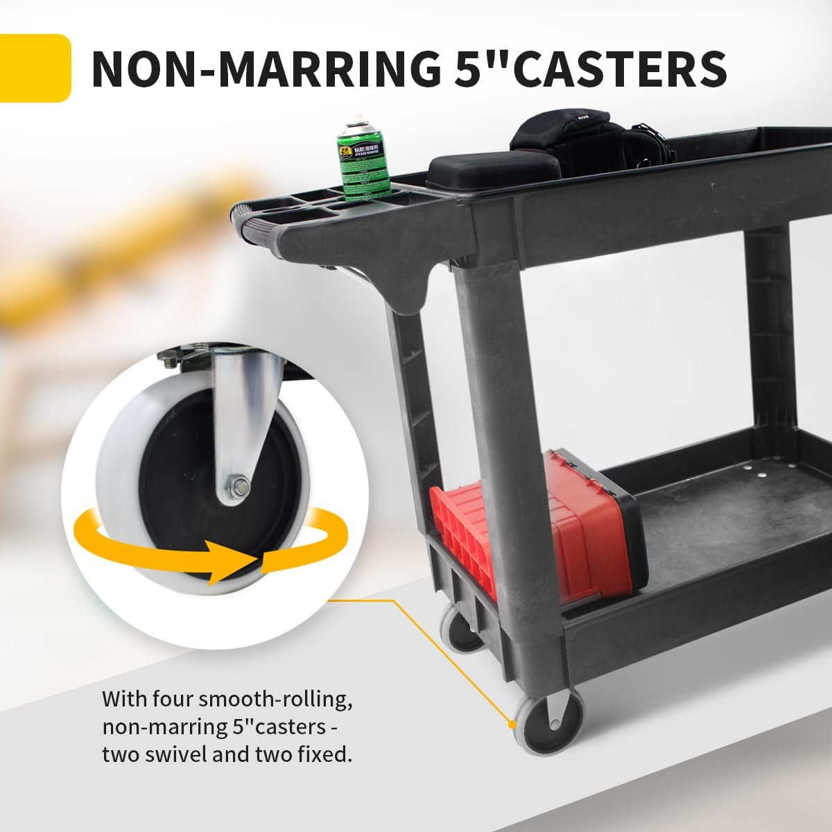 80855 500-Lb Utility Service PP Cart with Two Trays and Wheels 30 Inch X 16 Inch Overall Dimensions - GG store