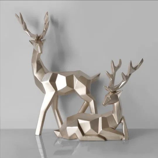 Eprolo Fortune Deer resin figurine in black, gold, and white, sitting and standing modern minimalist home decor, 17x6.5x18cm.