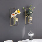 Golden iron wall-mounted hydroponic vase by Cavira, Scandinavian glass bud vase for living room, bedroom, and home decor.