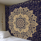 Bohemian mandala floral wall hanging tapestry by Cavira featuring colorful tribal style design for bedroom and living room decor.
