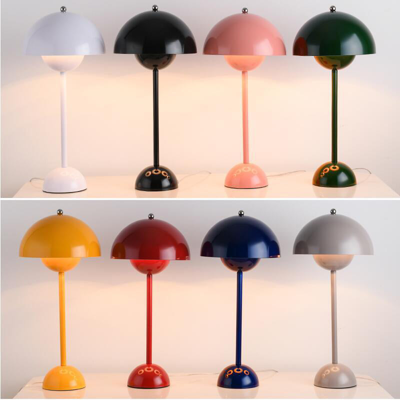 Cavira Flower Bud Iron Table Lamp with USB-powered 6W LED, retro minimalist design, 30cm tall, in various colors for bedroom or study.