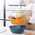 Cavira 6-piece plastic kitchen drain basket set with double-layer vegetable washing and drainage baskets in large, medium, and small sizes.