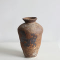 Rustic handmade ceramic vase by Cavira featuring mottled glaze, ideal for floral arrangements in Zen, Japandi, or Chinese-inspired decor.