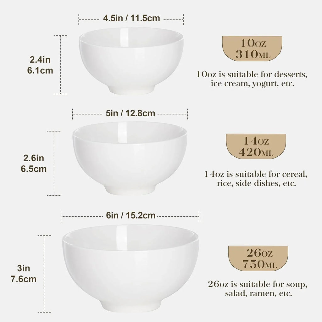 Premium White Porcelain Soup & Cereal Bowls Set of 4 – 26oz Microwave & Dishwasher Safe Ceramic Serving Bowls for Soup, Salad, Oatmeal & Kitchen Dining