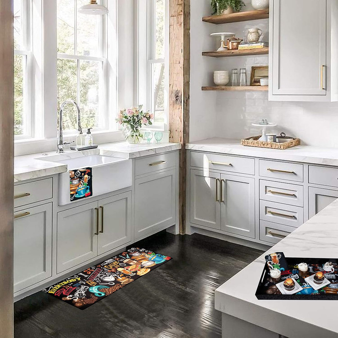 Luxurious Anti-Fatigue Kitchen Floor Mat - Stylish Pain Relief Memory Foam Mat for Comfort in Front of Sink - 47" x 17.5" x 10mm Coffee Design