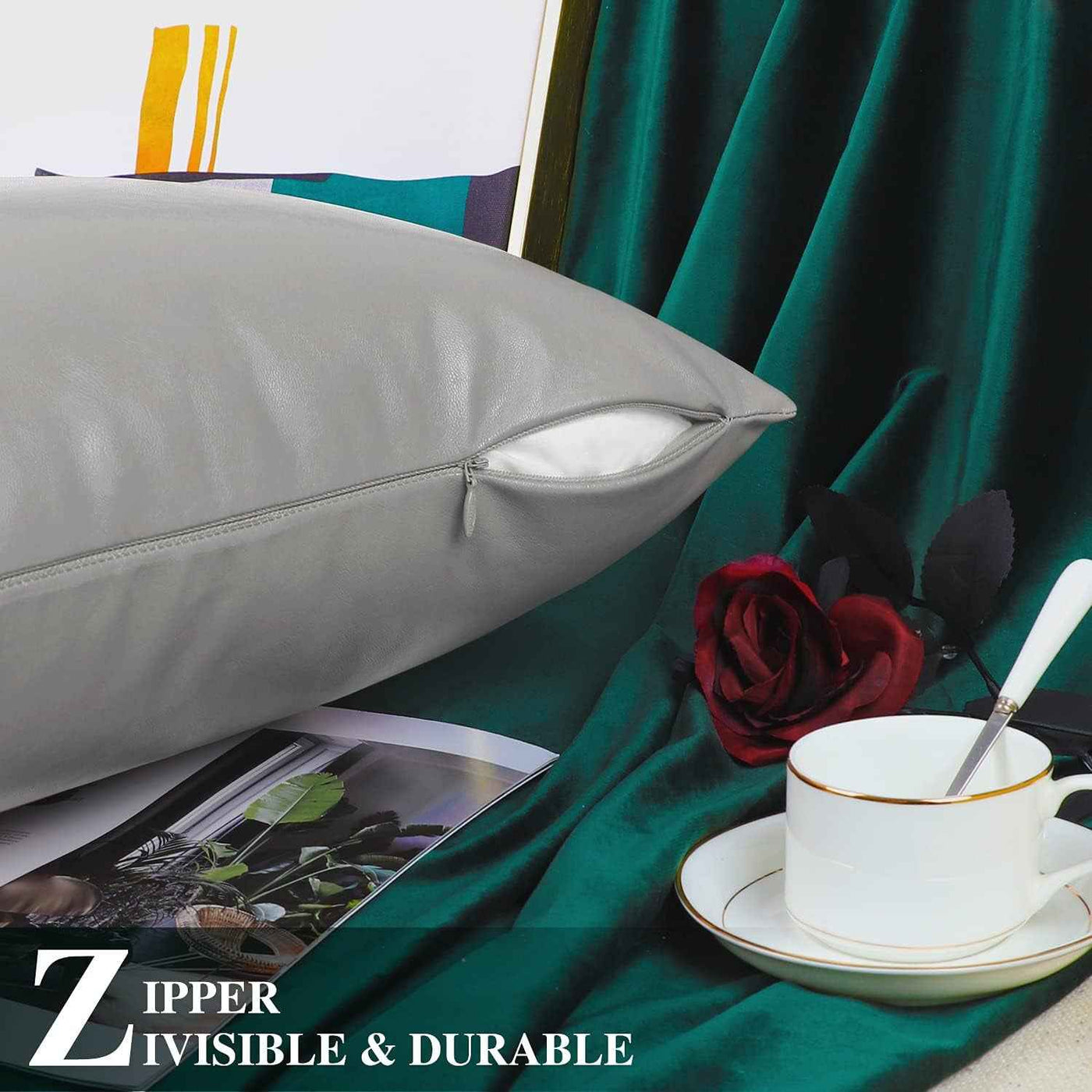 Faux Leather Pillow Covers 16x16 Inches - Medium Gray Pack of 2 for Couch, Bed, Sofa, and Home Decor - GG store