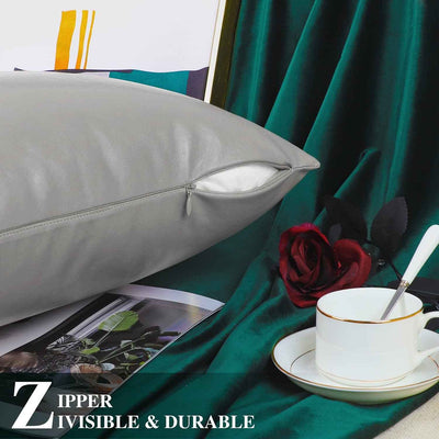 Faux Leather Pillow Covers 16x16 Inches - Medium Gray Pack of 2 for Couch, Bed, Sofa, and Home Decor - GG store