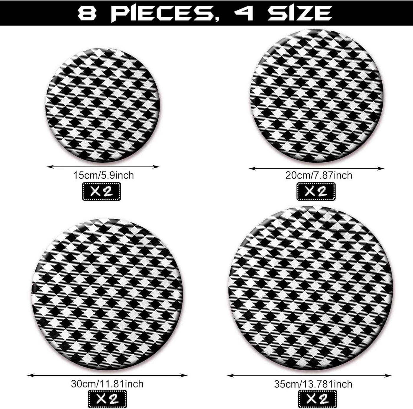 8 Pieces Reusable Bowl Covers Baking Dish Covers Elastic Food Storage Covers Washable Bowl Covers for Bread Proofing, Outdoor Food Storage, 6, 8, 12, 14 Inch (Black-White Buffalo Plaid) - GG store