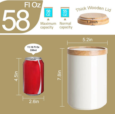 Stylish Black Ceramic Kitchen Canisters with Airtight Wooden Lids - Perfect for Coffee, Flour, Tea, Cookies & More - 58 Fl Oz Stackable Storage Solution