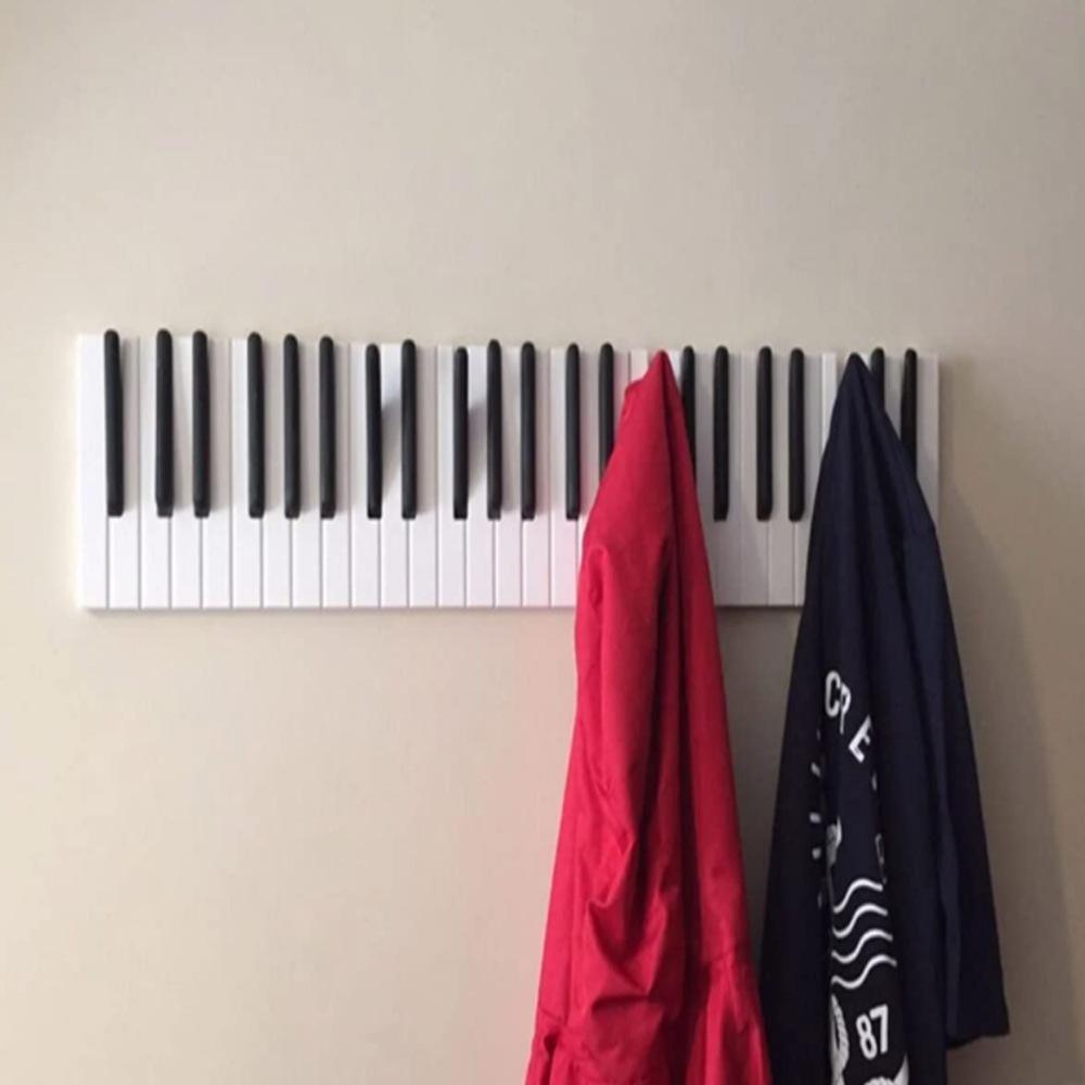 Wooden piano keyboard wall hook by Cavira, decorative wall decor in S, M, L sizes for entryway, bedroom, or music room.