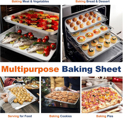 Premium 16 Inch Stainless Steel Baking Cookie Sheet Set - Heavy Duty Oven Pan Tray for Multi-Use, Dishwasher Safe, Shiny Finish - 2 Pieces