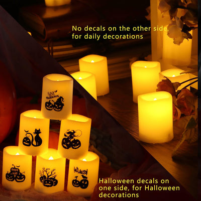 Set of 6 Pumpkin Decor Flameless LED Votive Candles - Realistic Flickering Battery Operated Lights for Halloween Magic! Batteries Included!